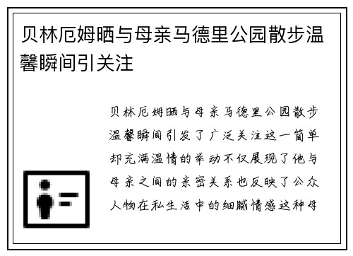贝林厄姆晒与母亲马德里公园散步温馨瞬间引关注